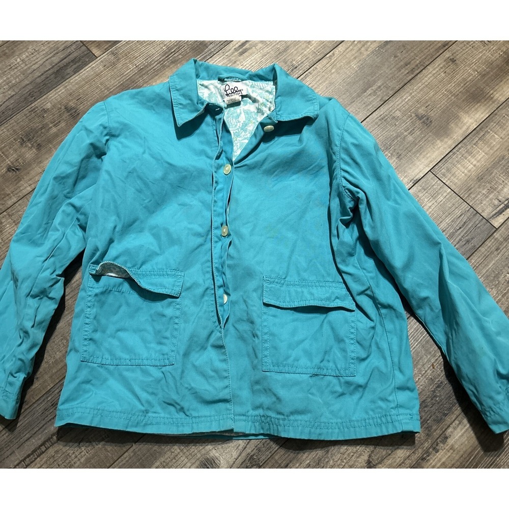 Lilly Pulitzer Girls Rain Wind Jacket Turquoise Green Size 8 Has Writing On neck